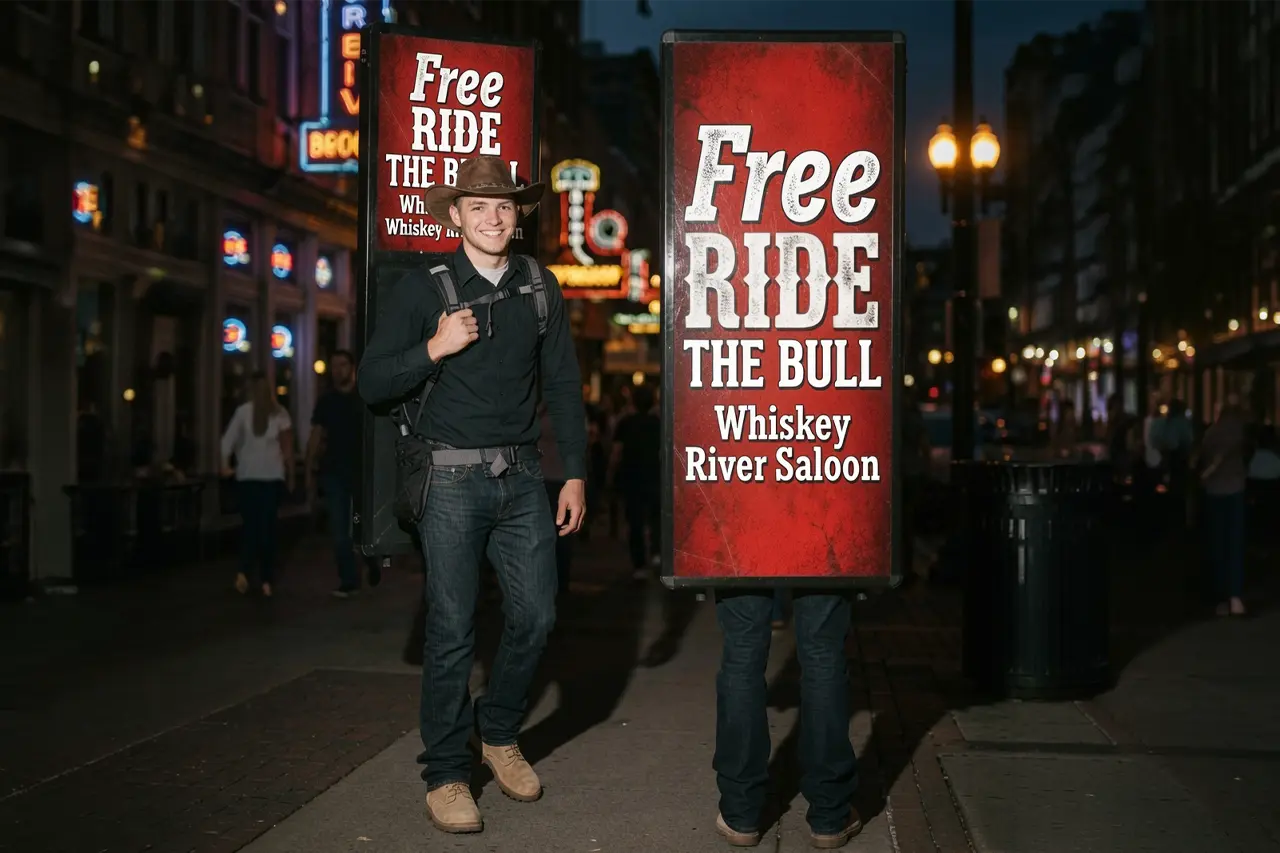 Walking billboard in high-traffic area